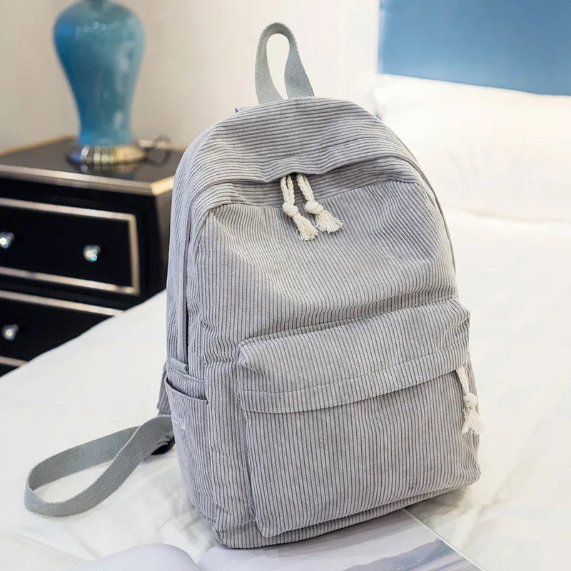 Customizable Handmade Corduroy Backpack - Soft Casual Design for Campus Use