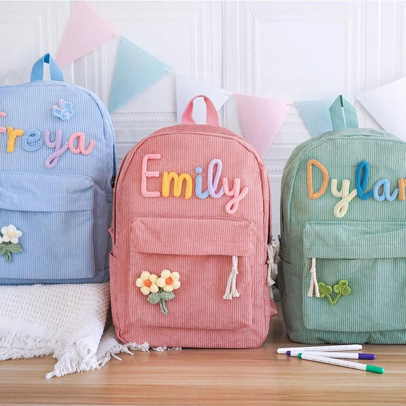 Customizable Handmade Corduroy Backpack - Soft Casual Design for Campus Use