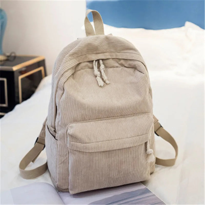 Customizable Handmade Corduroy Backpack - Soft Casual Design for Campus Use
