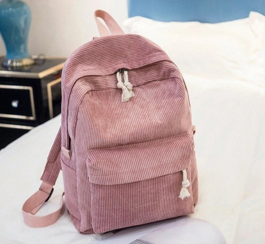 Customizable Handmade Corduroy Backpack - Soft Casual Design for Campus Use