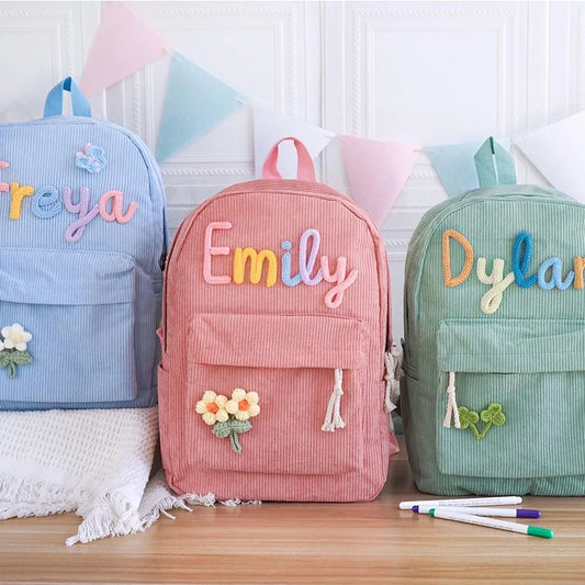 Customizable Handmade Corduroy Backpack - Soft Casual Design for Campus Use