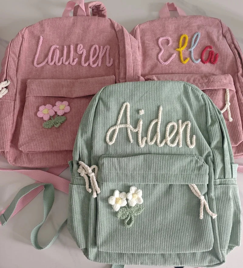 Customizable Handmade Corduroy Backpack - Soft Casual Design for Campus Use